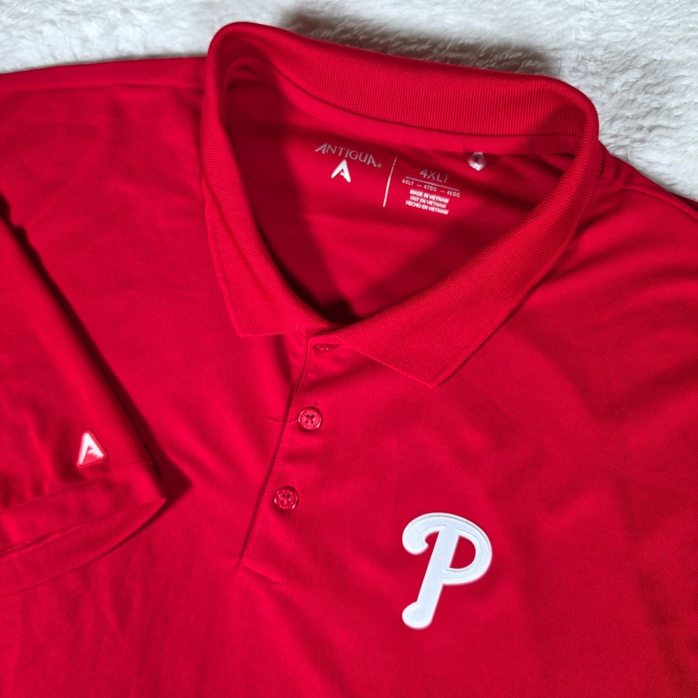 NEW Philadelphia Phillies Mens 4XLT Red Embroidered Logo Antigua Polo